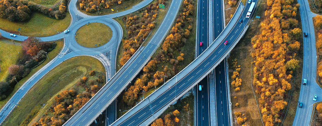 UK road and roundabout showing a highways application